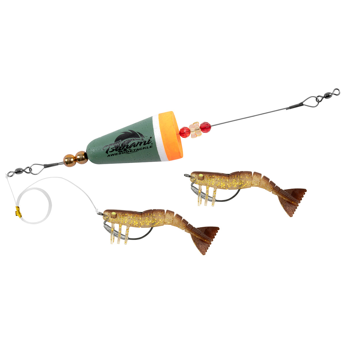 Tsunami 3 inch Tough Tail Shrimp Softbait Rig, Natural, Size: Standard
